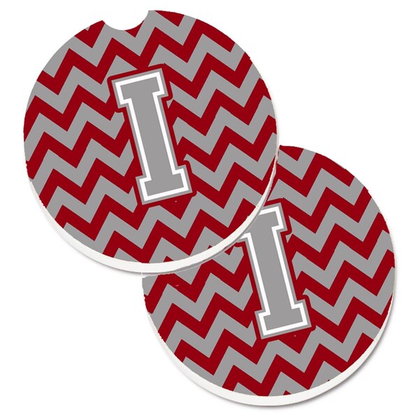 Carolines Treasures Letter I Chevron Crimson and Grey Set of 2 Cup Holder Car Coaster CJ1043-ICARC - main